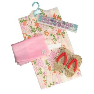 浴衣 女の子 キッズサイズ かわいいなブランドゆかた３点セット ベージュ 菊華柄 綿紅梅生地 100cm 110cm 120cm 130cm