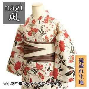 浴衣 ゆかた 凪ブランド 白地 黒 赤 雉に片喰柄 ゆかたにピッタリな滝流れ生地使用 綿１００％