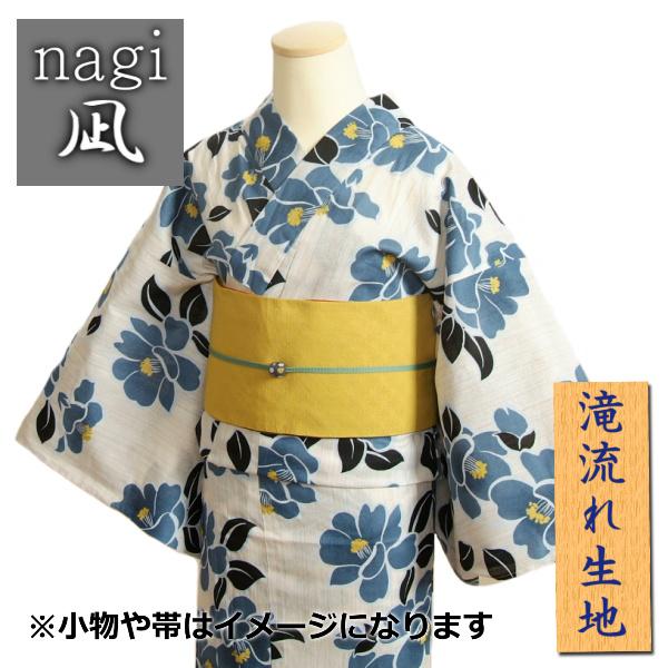 浴衣 ゆかた 凪ブランド 生成り地 青椿柄 ゆかたにピッタリな滝流れ生地使用 綿１００％