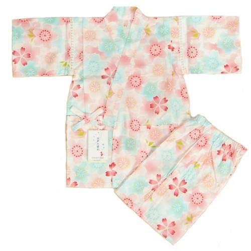 子供 甚平 女の子 キッズサイズ ここちブランド 白地 二色桜 90cm 100cm 110cm 1...