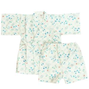 子供 甚平 男の子 キッズサイズ 日本製 白色×淡水色市松トンボ柄 100cm 110cm 120cm 130cm