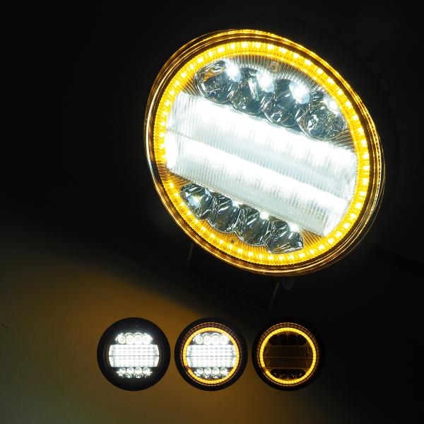 LEDワークライト 12V 24V 丸型 30W 34灯 2400LM ホワイト アンバー LEDリ...