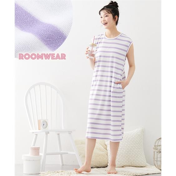 パジャマ ルームウェア M L LL 3L 4L ニッセン ボーダー柄 ノースリーブ ルームワンピ―...