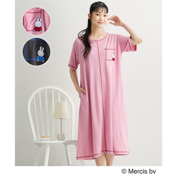 パジャマ ルームウェア M L LL 3L ニッセン ミッフィー アップリケ付 綿混 ルームワンピー...