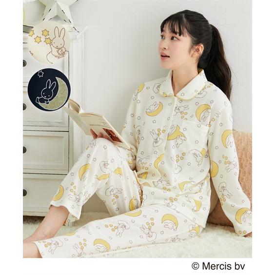 パジャマ ルームウェア M-5L ニッセン ミッフィー 夜空柄 ダンボールニット 前開き シャツパジ...