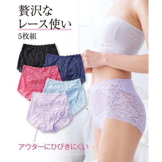 ショーツ パンツ 大きいサイズ 4L 5L 6L 綿混 ストレッチレーシー 深ばき ショーツ 5枚組...