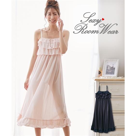 ランジェリー LL 3L ニッセン 胸元 フリル セクシー ルーム キャミワンピース 女性 下着 レ...