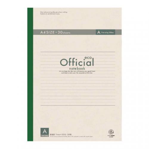 日本ノート　オフィシャルエコ　糸綴じノート　Ａ罫（７ｍｍ）　エコタイプ　A4 A罫 30枚　規格：Ａ...