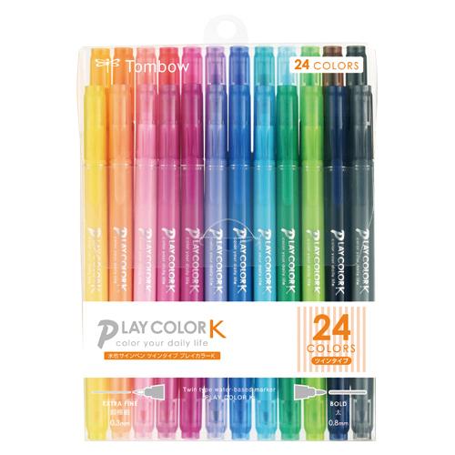 ●トンボ鉛筆　水性サインペン　プレイカラーＫ　２４色セット　水性ペン　カラーペン　イラスト　お絵描き...
