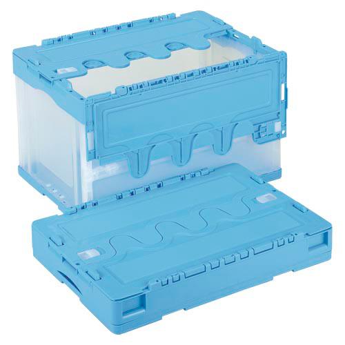 ●岐阜プラスチック工業　折りたたみコンテナー　ＣＦ−Ｓ５１ＮＲ（ブルー透明）　フタ付き／透明　外寸：...