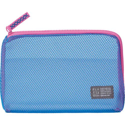キングジム　ＦＬＡＴＴＹ　ＳＨＥＥＲ　メッシュポーチ　コスメ　ガジェット　フラッティ　Ｍサイズ（青）