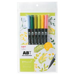 トンボ鉛筆　ＡＢＴ　デュアルブラッシュペン　水彩　マーカー　カラーペン　ツインタイプ　DUALBRUSH　６色セット（ボタニカル）｜dotkae-ru