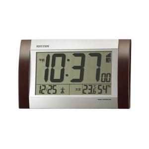 リズム時計　置時計　電波時計　文字が見やすい　オフィス　自宅　シンプルデザイン　フィットウェーブＤ１６９（茶色木目仕上）｜dotkae-ru