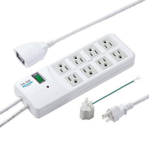 サンワサプライ　直送　雷ガードタップ　４個口連動手元スイッチ付き　３Ｐ　８個口　２．５ｍ（ホワイト）