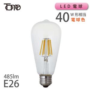 LEDエジソン球 40W相当 E26 485lm 電球色 東京メタル （111902 LDST4WSTC-T2）｜dotsnext