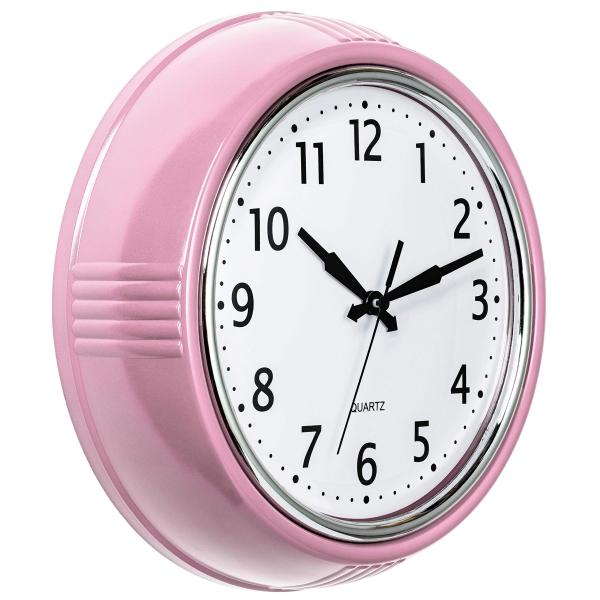 【並行輸入品】 レトロ壁掛け時計 9.5インチ ピンク キッチン 50年代 ヴィンテージデザイン ラ...