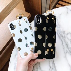 iPhoneケース iPhone XR ケース iPhone SE ケース iPhone8 SE2 iPhone8Plus XS ケース おしゃれ アイフォン スマホケース ドット柄 水玉 メタルカラー ベルト 艶