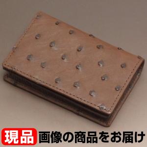 本革 オーストリッチ 名刺入れ 一枚革 ブラック カードケース 黒