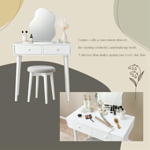 ドレッサーデスク 化粧台 かわいい 鏡台 白 ...の詳細画像1