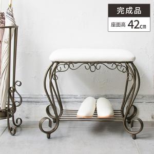 イタリア フットスツール 猫脚 ピンクストライプ 補助椅子 玄関用 完成