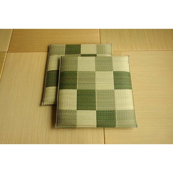 座布団 夏用 い草 2枚組 約55×55cm ブロック柄 グリーン 日本製