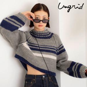 SALE アングリッド ungrid 23秋冬 ショートボーダーハンドニット トップス 長袖 ショート丈 クロップド丈 112362614101｜doubleheart