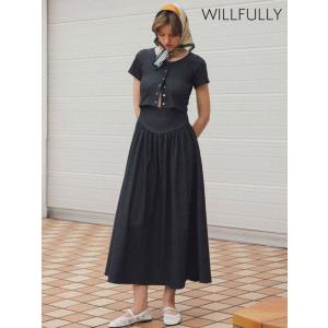 ウィルフリー WILLFULLY ワンピース healthy cut out waist snap button OP ヘルシーカットアウトウエストスナップボタンワンピース 半袖 マキシ丈