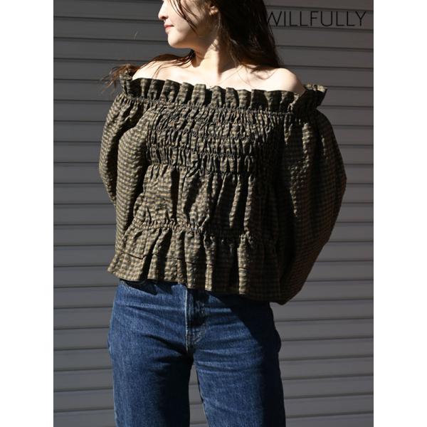 新作10%OFF ウィルフリー WILLFULLY トップス volume sleeve shirr...