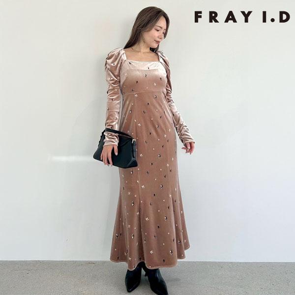 フレイアイディー FRAY I.D ワンピース 25秋冬 ベロアナローワンピース ロング丈 長袖 ベ...
