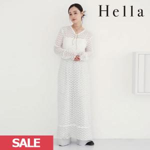 SALE ヘラ Hella 23秋冬 TULL EMBROIDERY DRESS ワンピース 長袖 ロング丈 オケージョン ドレス h233-16｜doubleheart