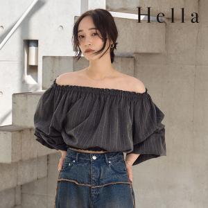 ヘラ Hella 24秋冬 STRIPE OFF SHOULDER TOPS 8月下旬〜9月中旬予約 トップス ショート丈 長袖 ブラウス h243-12｜doubleheart