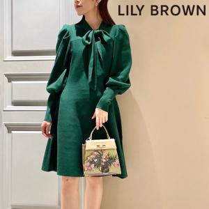 SALE リリーブラウン LILY BROWN 23秋冬 2wayリボンAラインニットワンピース ドレス ミニ丈 長袖 lwno234235