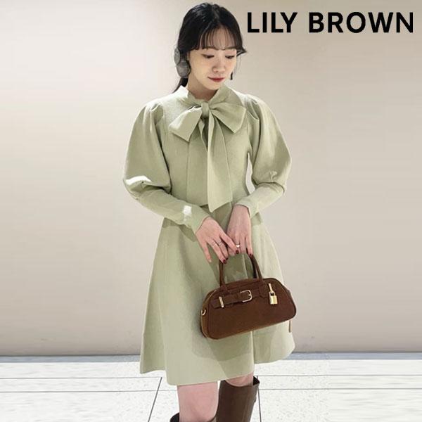 新作10%OFF リリーブラウン LILY BROWN ワンピース 25秋冬 ボウタイリボンニットワ...