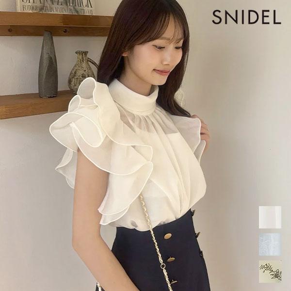 スナイデル SNIDEL トップス 26春夏 オーガンジーフリルブラウス ノースリーブ シアー ハイ...