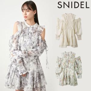 スナイデル SNIDEL ドレス 24春夏 プリントフリルシフォンミニワンピース 一部5月中旬〜6月...