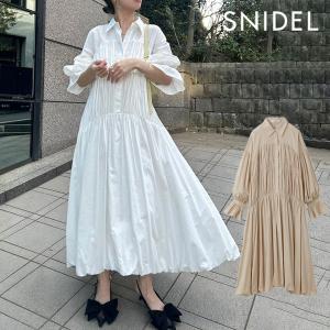 SALE スナイデル SNIDEL ドレス 24春夏 コットンギャザーバルーンシャツワンピース ロング丈 長袖 swfo241125｜doubleheart