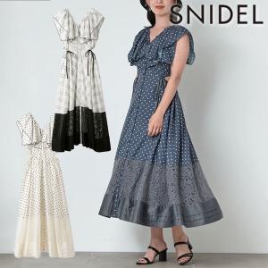 SALE スナイデル SNIDEL ワンピース 24春夏 プリントラッフルカラーワンピース 6月中旬〜7月上旬予約 ノースリーブ ロング丈 リボン ドレス swfo242034｜doubleheart