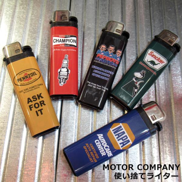 ライター 使い捨て フリント式 アメリカン モーターブランド 企業ロゴ 使い切り ガスライター かっ...