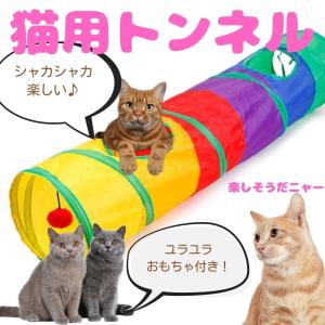 猫 トンネル かくれんぼ 大好きなシャカシャカ音がたまらない ゆらゆらおもちゃ付き 運動不足 ストレス発散 折りたたみ式 レインボー キャットトンネル｜doubutsudaisuki