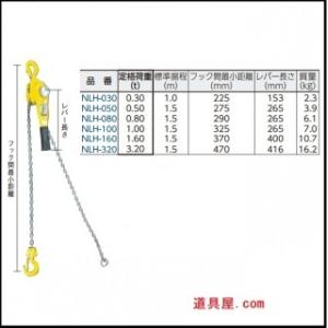 日興　レバーホイスト　定格荷重0.5t｜dougu-ya