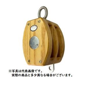 日本産　内部鉄バンド付木製滑車　二車　木製シーブ　オーフ頭　適用ロープ径16mm｜dougu-ya