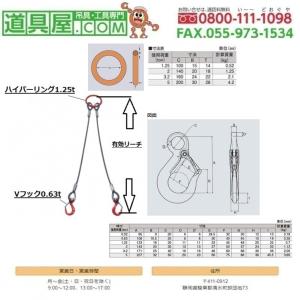 2本吊 ワイヤスリング 径9mm 基本使用荷重...の詳細画像1