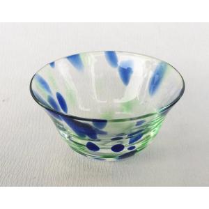 藍緑模様 ぐい飲み 盃 羽反型 ガラス 小付 アウトレット｜douguya-net