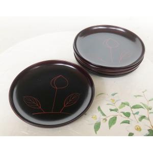 茶道具 菓子器 銘々皿 輪島塗り 鉄線蒔絵 半月形 天然木製 5枚