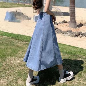 薄手 Aライン デニムスカート ロング丈 レデ...の詳細画像4