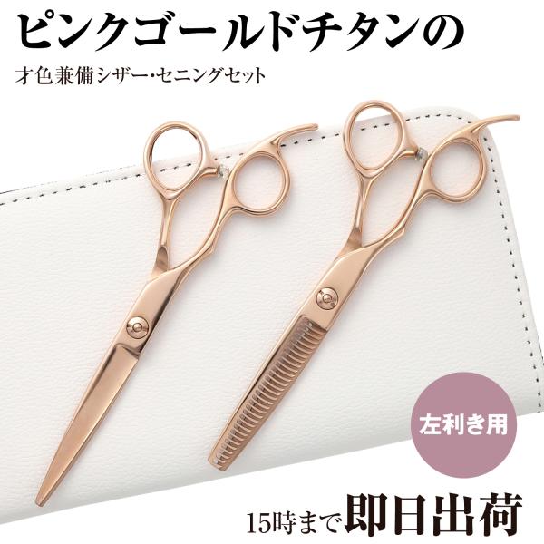DEEDS 左利き用 プロ用 美容師 GTZL ピンクゴールドチタン シザー セニング セット （6...