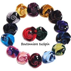 タックピン ラペルピン ブートニエール ベルベット クリスタルガラス フラワーホール アクセサリー ...