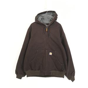 古着 90s Carhartt 裏地 フリース ブラウン ダック アクティブ ジャケット パーカー 茶 XL 古着