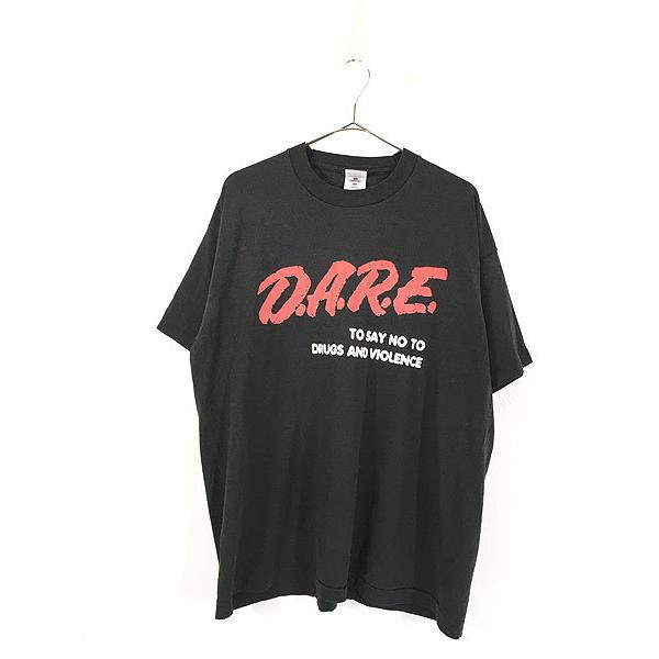 古着 90s USA製 D.A.R.E ドラッグ 乱用予防 両面 メッセージ Tシャツ XL 古着