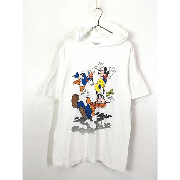 古着 90s USA製 Disney ミッキー グーフィー ドナルド フーデッド Tシャツ パーカー...
